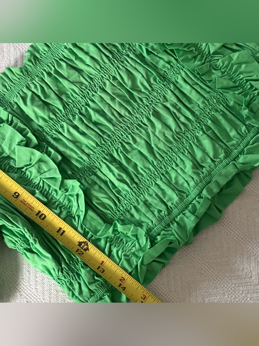 🟣Endless Rose Bright Green Smocked Ruffle Crop Top - Picture 10 of 11